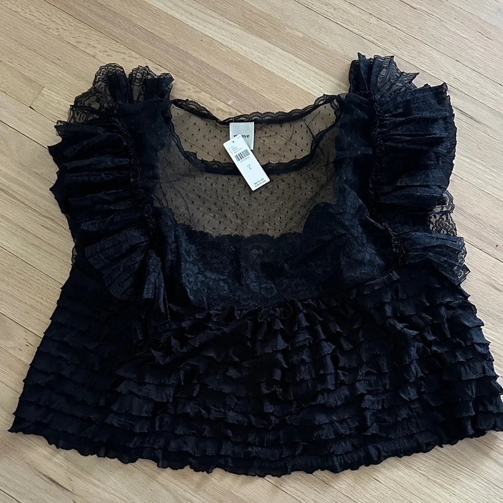 BNWT - Anthropologie Maeve Sheer Ruffle Lace Blouse - Large - Picture 9 of 9